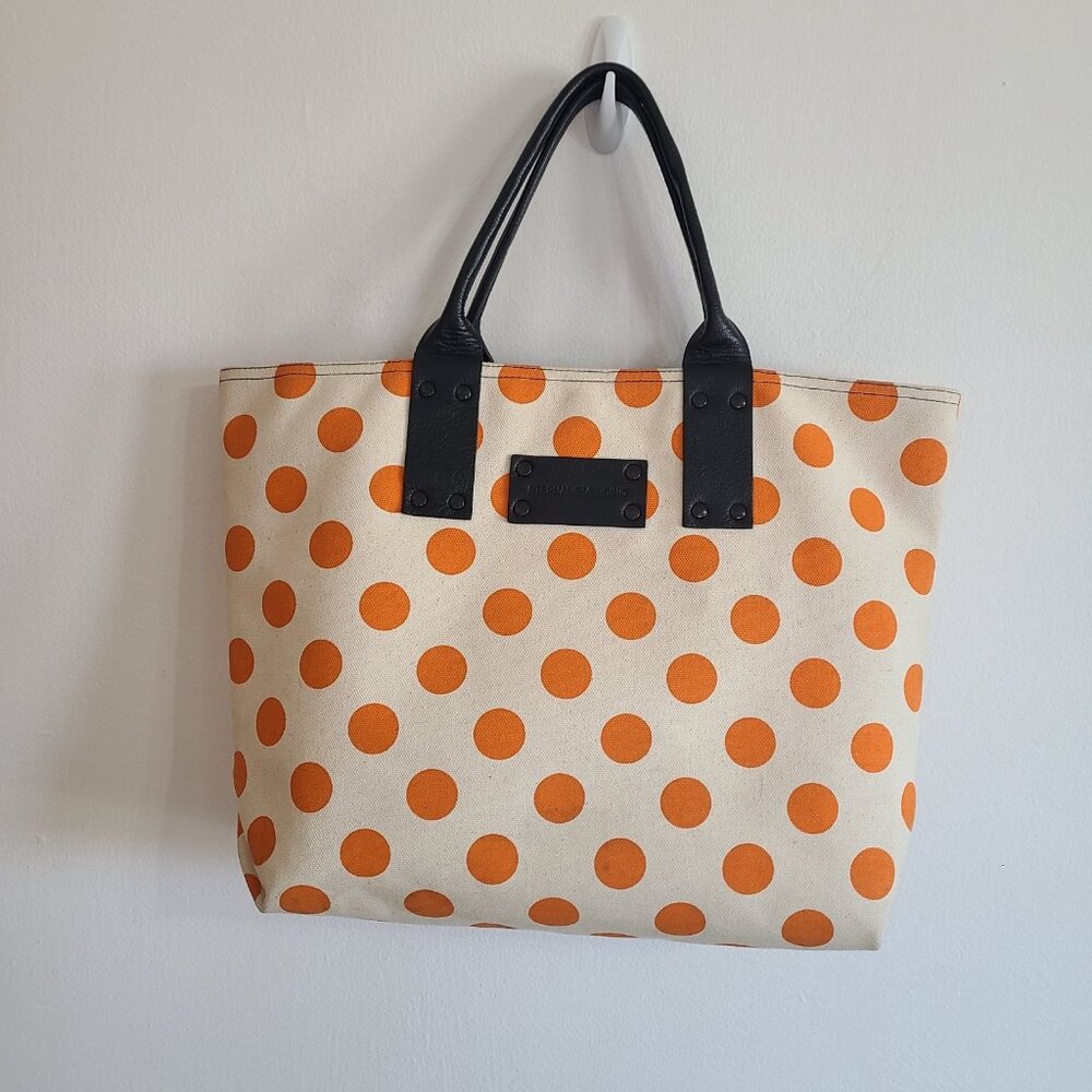 Stephane Verdino Tote Bag Paris Cream Orange Canvas Leather Handles